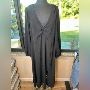 Emma & Michelle Elegant Black Long Sleeve Swiss Dots Dress Size XL